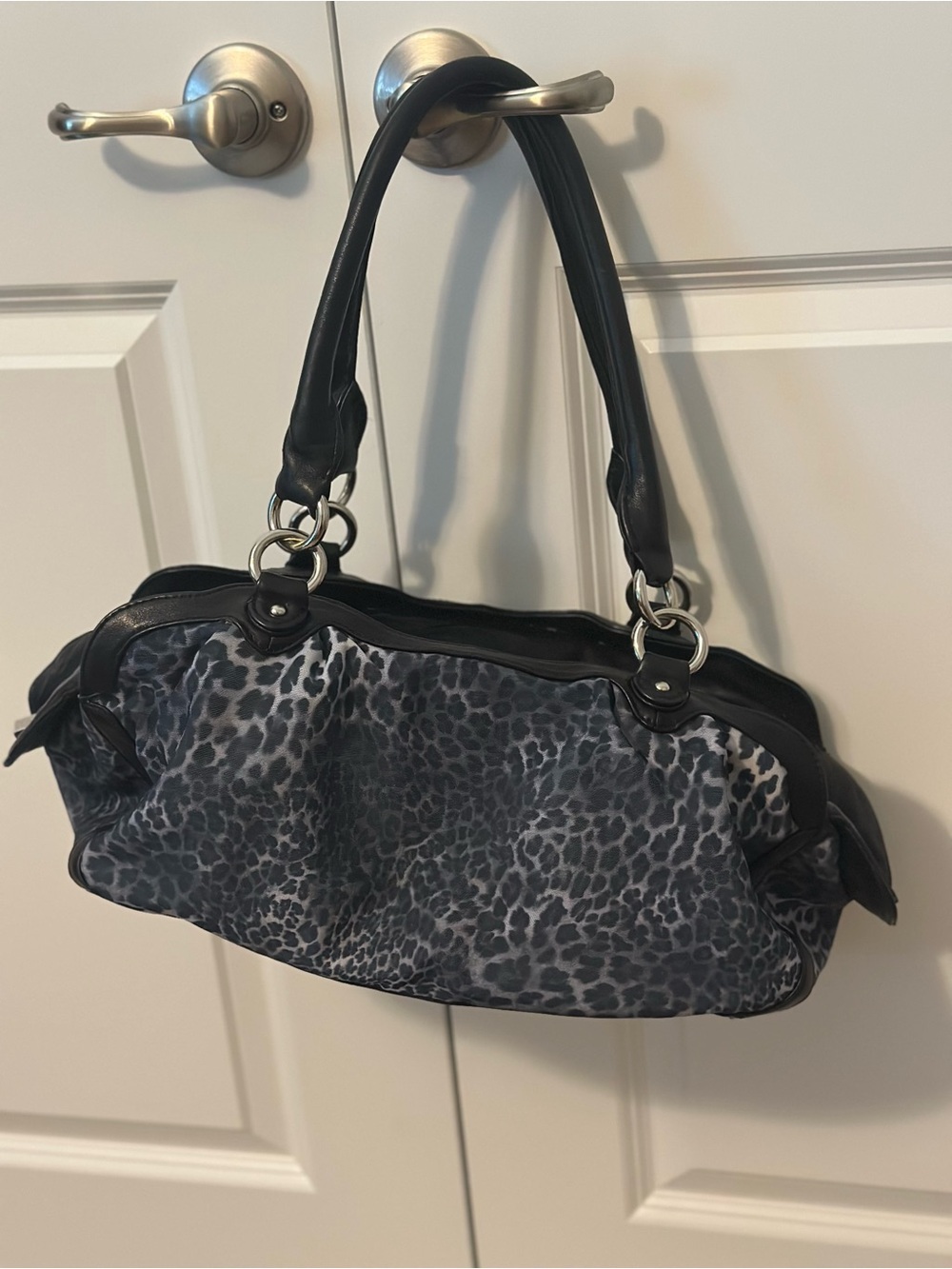 Donald J. Pliner Black and Gray Leopard Print Shoulder Bag